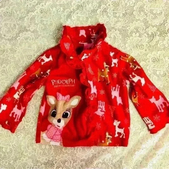 Rudolph the red nosed reindeer Clarice fleece pajamas. Christmas pajamas sz 12M - Picture 3 of 12